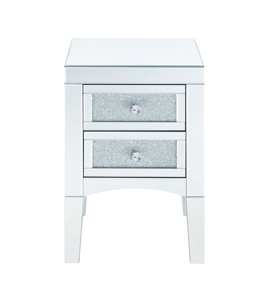 Wooden Night Table with 2 Spacious Drawers and Tapered Legs, Silver - View 2