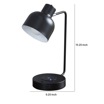 15 Inch Metal Table Lamp, Adjustable Shade, Wireless Charging, Black - View 5