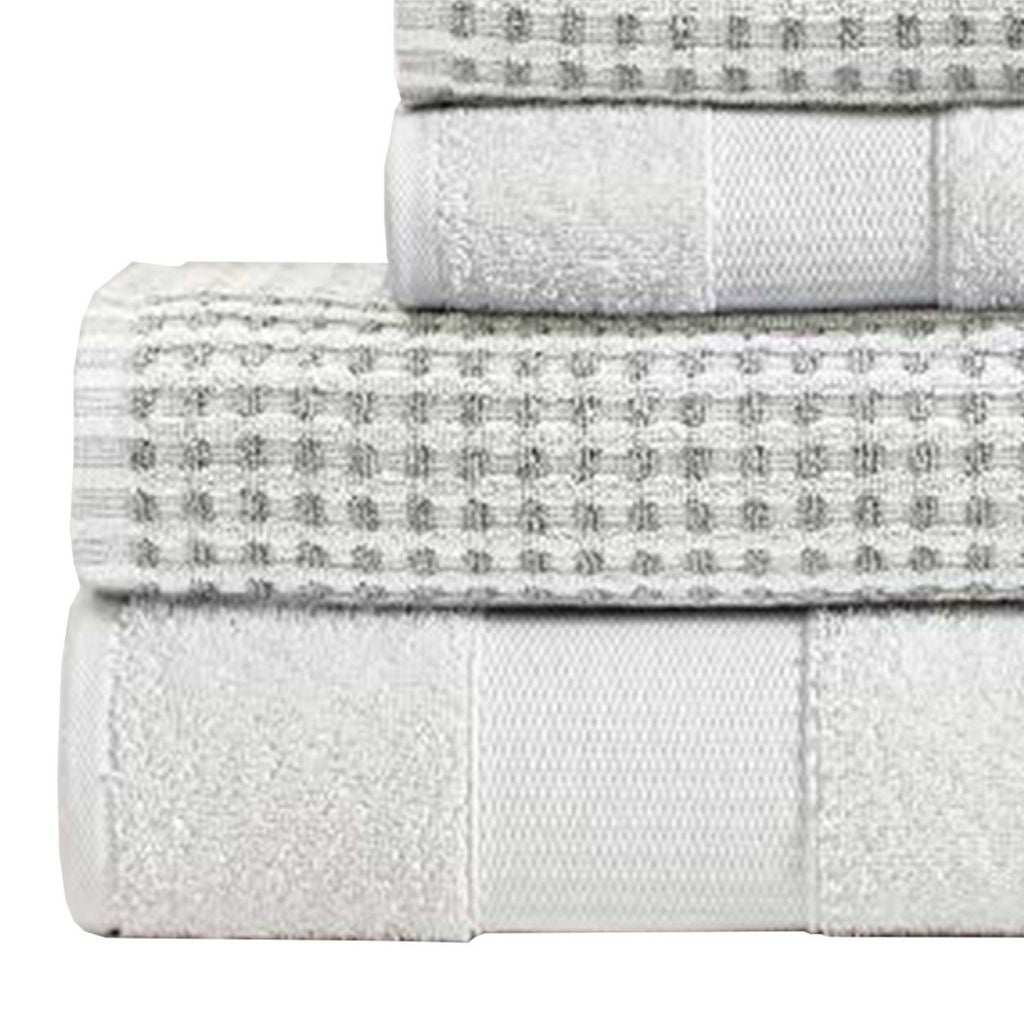 Porto 6 Piece Dual Tone Towel Set with Jacquard Grid Pattern The Urban Port, White - View 4