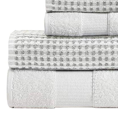 Porto 6 Piece Dual Tone Towel Set with Jacquard Grid Pattern The Urban Port, White - View 4