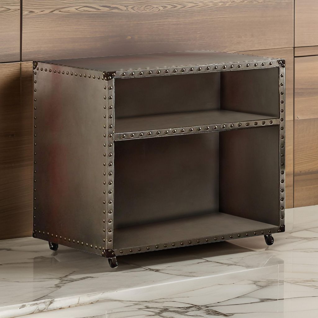 Rectangular Nightstand With USB Power Dock And Caster Legs In Aluminum Finish - View 7