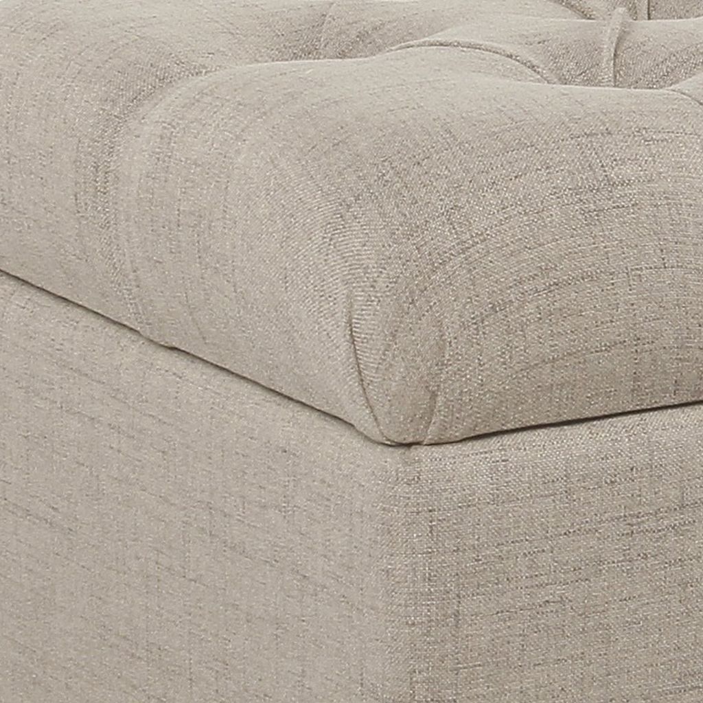 Fabric Upholstered Button Tufted Wooden Bench With Hinged Storage, Beige and Brown - View 4