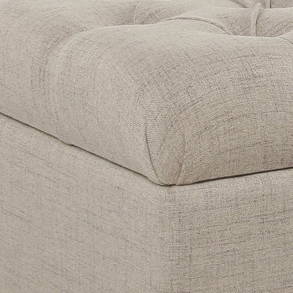 Fabric Upholstered Button Tufted Wooden Bench With Hinged Storage, Beige and Brown - View 4