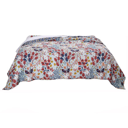 King Size 3 Piece Polyester Quilt Set with Floral Prints, Multicolor - View 3