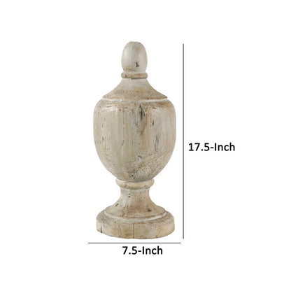18 Inch Modern Accent Decor, Turned Finial Design, Whitewashed Finish - View 5