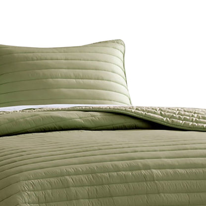 Cabe 3 Piece Queen Comforter Set, Polyester Puffer Channel Quilted, Green - View 2