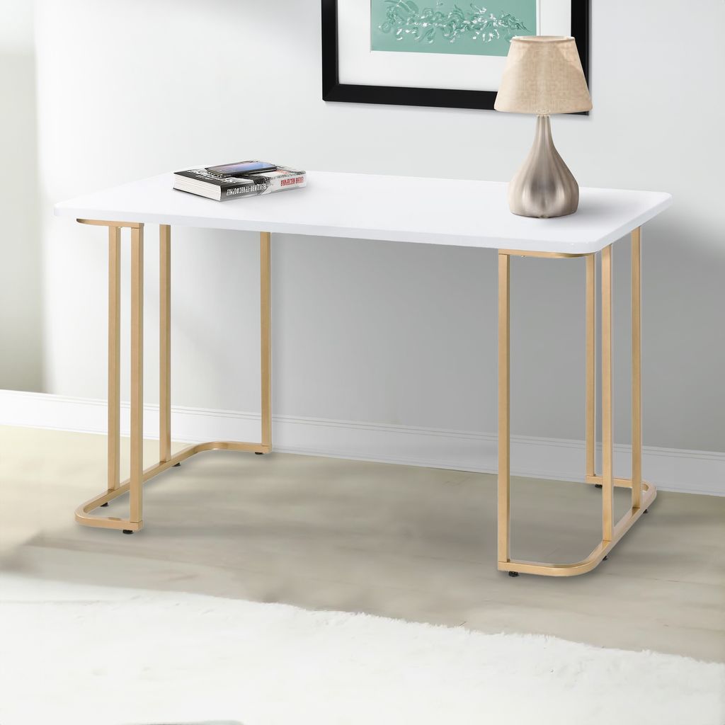 Writing Desk with Metal Curved Sled Base and Floor Protectors, White - View 7