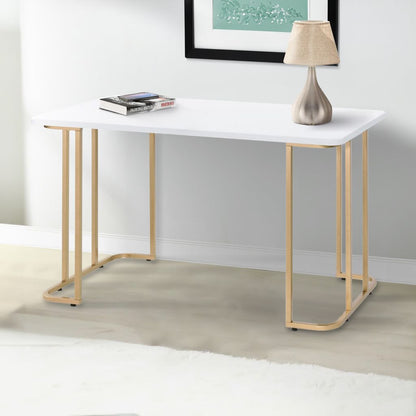 Writing Desk with Metal Curved Sled Base and Floor Protectors, White - View 7