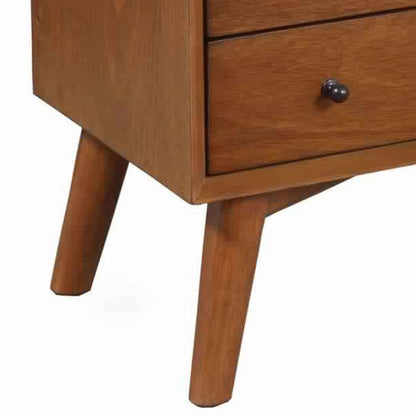2 Drawer Wooden Nightstand with Open Compartment and Splayed Legs, Brown - View 3