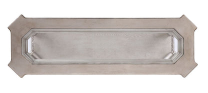 Antique Sofa Table with Polyresin Engravings and Clear Glass Top, Silver and Clear - View 4