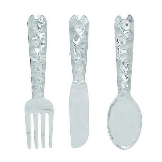 Artistic Cutlery Wall Decor In Aluminum, Set of Three, Silver