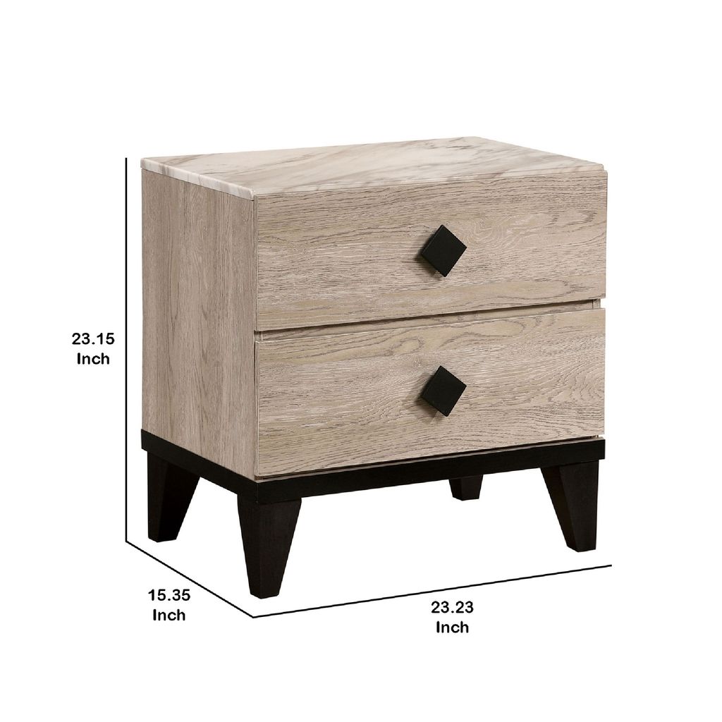 2 Drawer Wooden Nightstand with Grains and Angled Legs, Cream - View 6