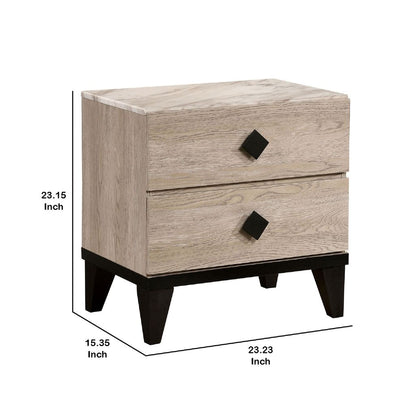 2 Drawer Wooden Nightstand with Grains and Angled Legs, Cream - View 6