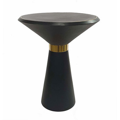 22 Inch Round Mango Wood Side Table, Smooth Brass Accents, Black Finish - View 2