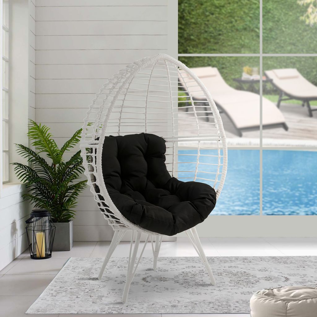 Wicker Patio Lounge Chair with Angled Metal Legs, White - View 6