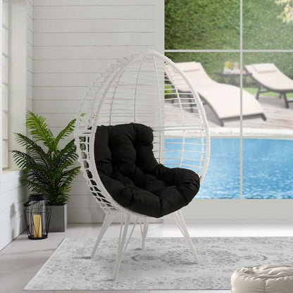 Wicker Patio Lounge Chair with Angled Metal Legs, White - View 6