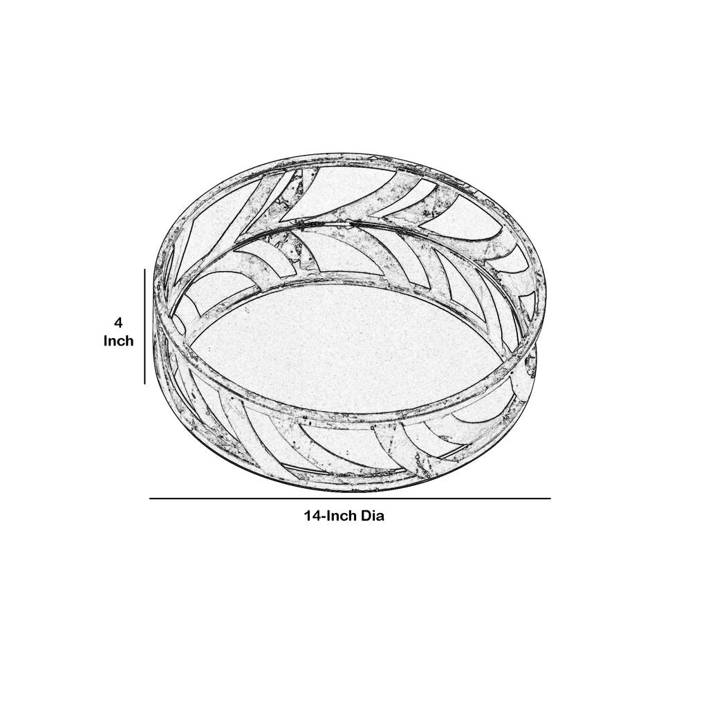 Round Metal Tray Set of 2 with Geometric Mirror Panel Inserts, Silver - View 5