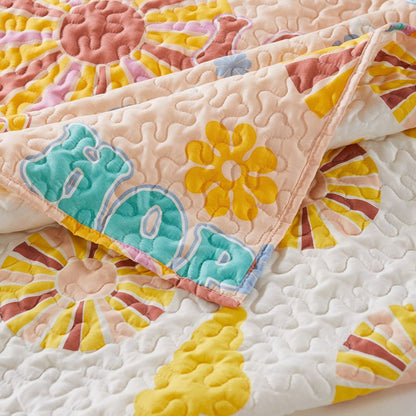 Berlin 2 Piece Microfiber Rainbows and Clouds Print Twin Quilt Set, Beige - View 3