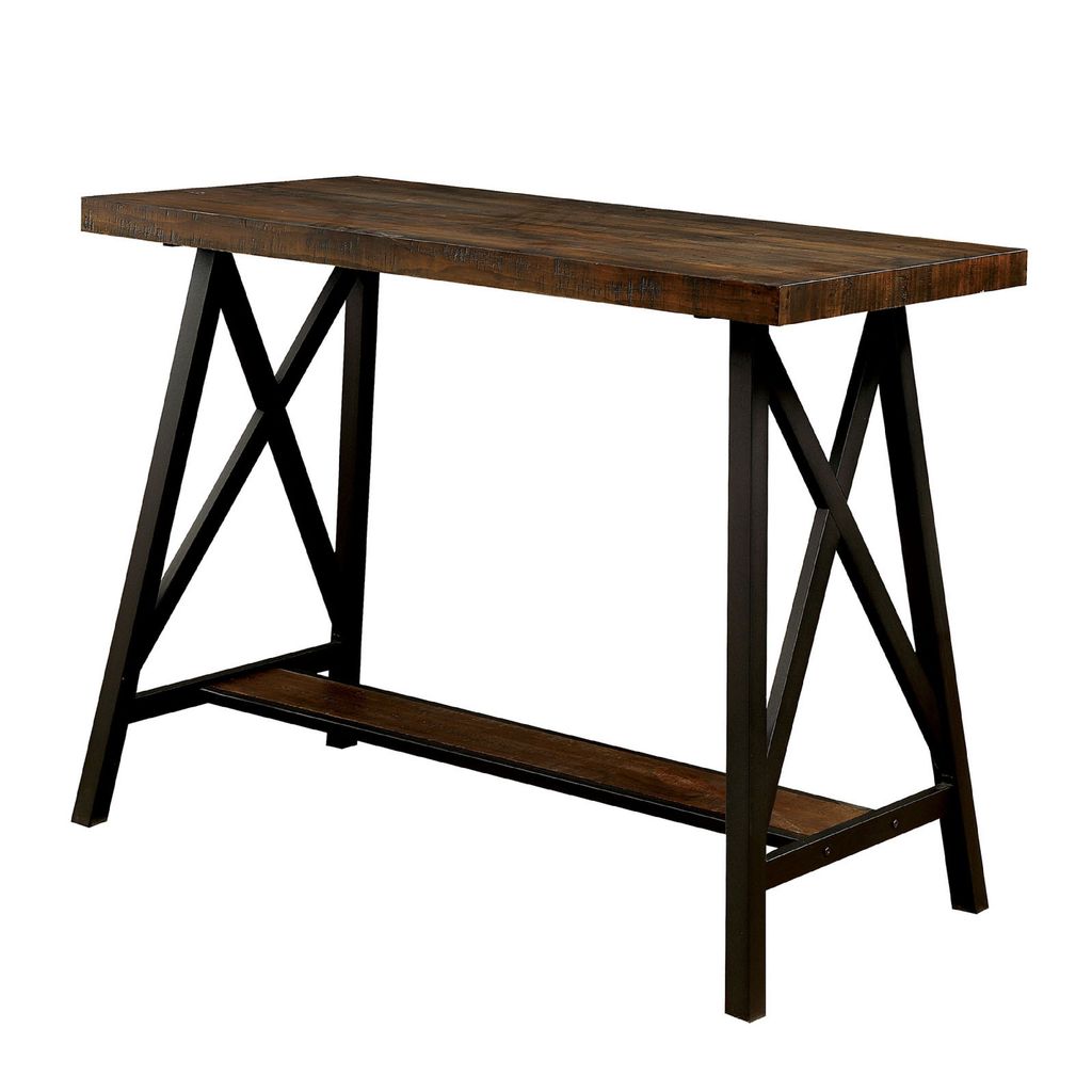 Wooden Counter Height Table With Angled Metal Legs, Black And Brown - View 3