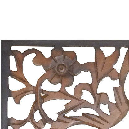 Rectangular Wall Panel with Intricate Floral Carvings, Burnt Black - View 4