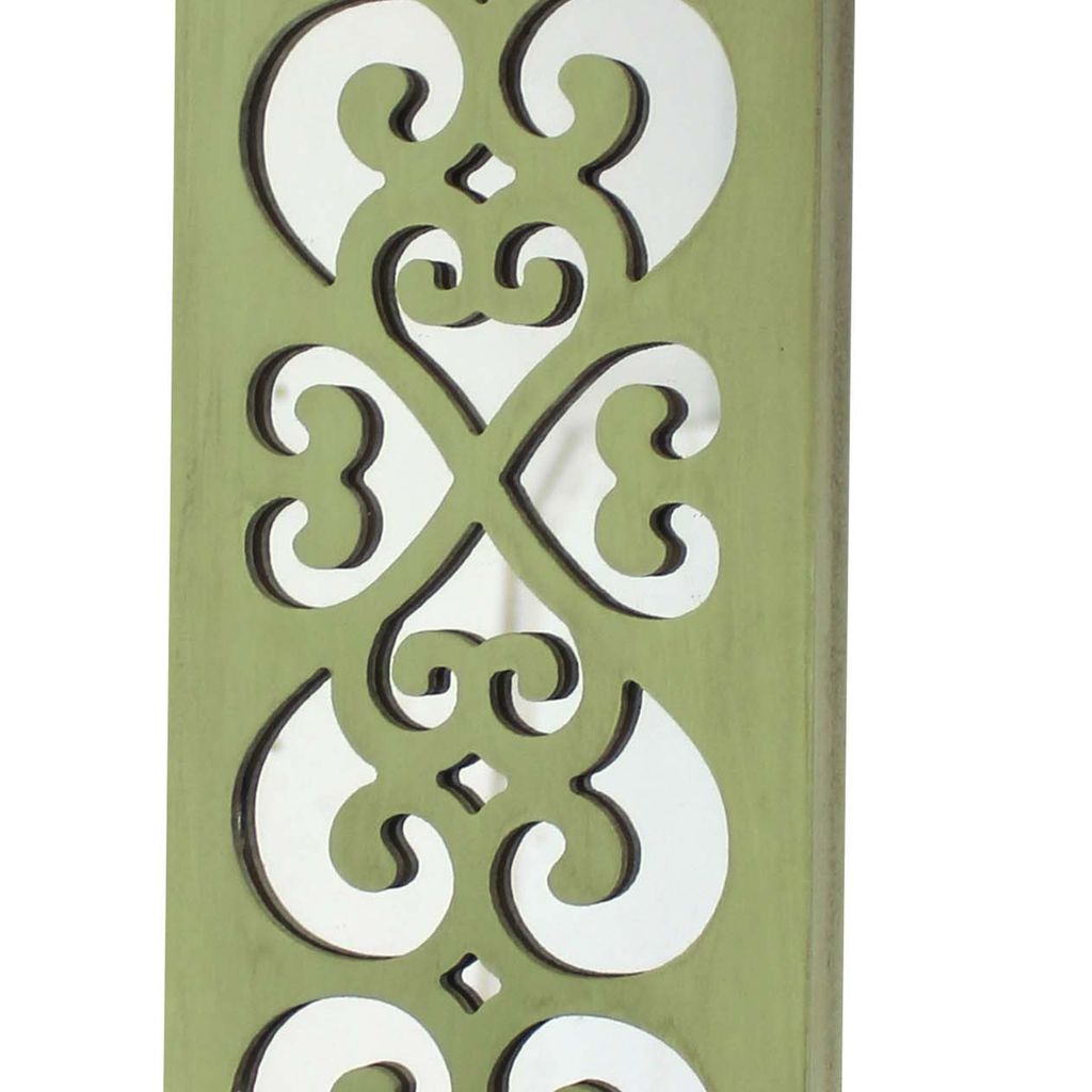 Quatrefoil Pattern Wooden Candle holder Set of 2 with Mirror Insert, Green - View 4