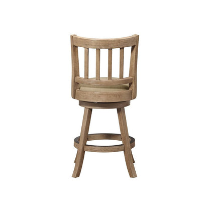 Adam 24 Inch Solid Wood Swivel Counter Stool, Slatted Back, Oat Brown - View 4