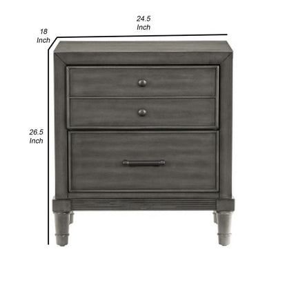 Ceila 27 Inch Classic 2 Drawer Nightstand, Round Tapered Legs, Gray Finish - View 5