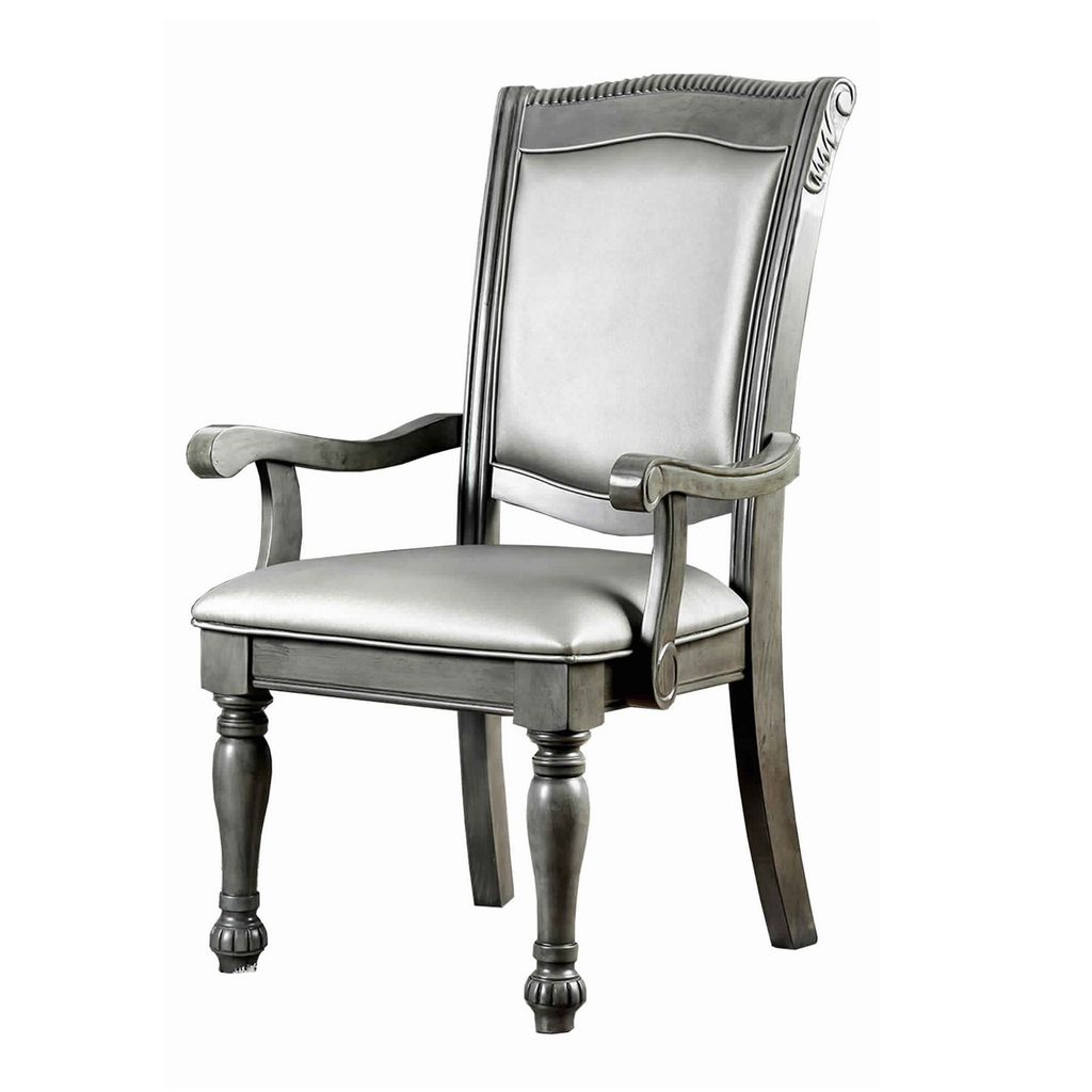 Traditional Style Wooden Arm Chair With Leatherette Cushions In Gray, Set Of 2 - View 4