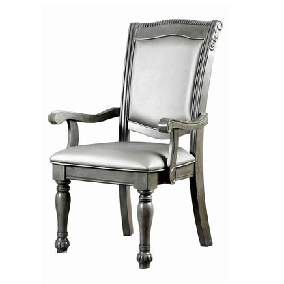 Traditional Style Wooden Arm Chair With Leatherette Cushions In Gray, Set Of 2 - View 4