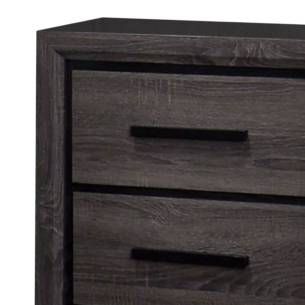 Wooden Nightstand with 2 Drawers and Finger Pull Handle,Gray and Black - View 3