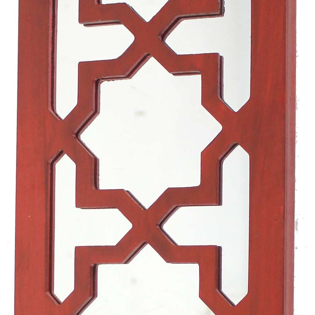 17 Inch Mirrored Wall Art Set of 2, Candle Holder Sconce, Lattice Design, Red - View 3