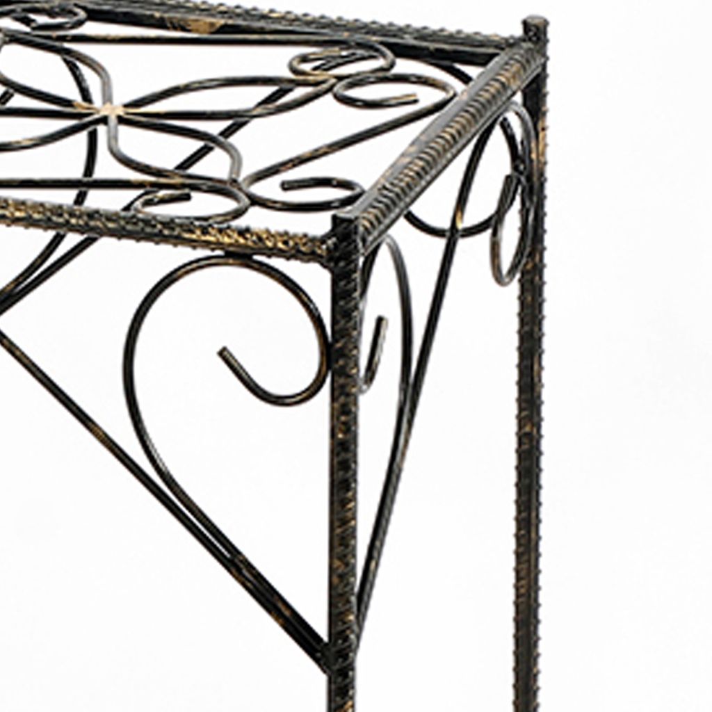 Scrolled Metal Frame Plant Stand with Square Top, Large, Black - View 2