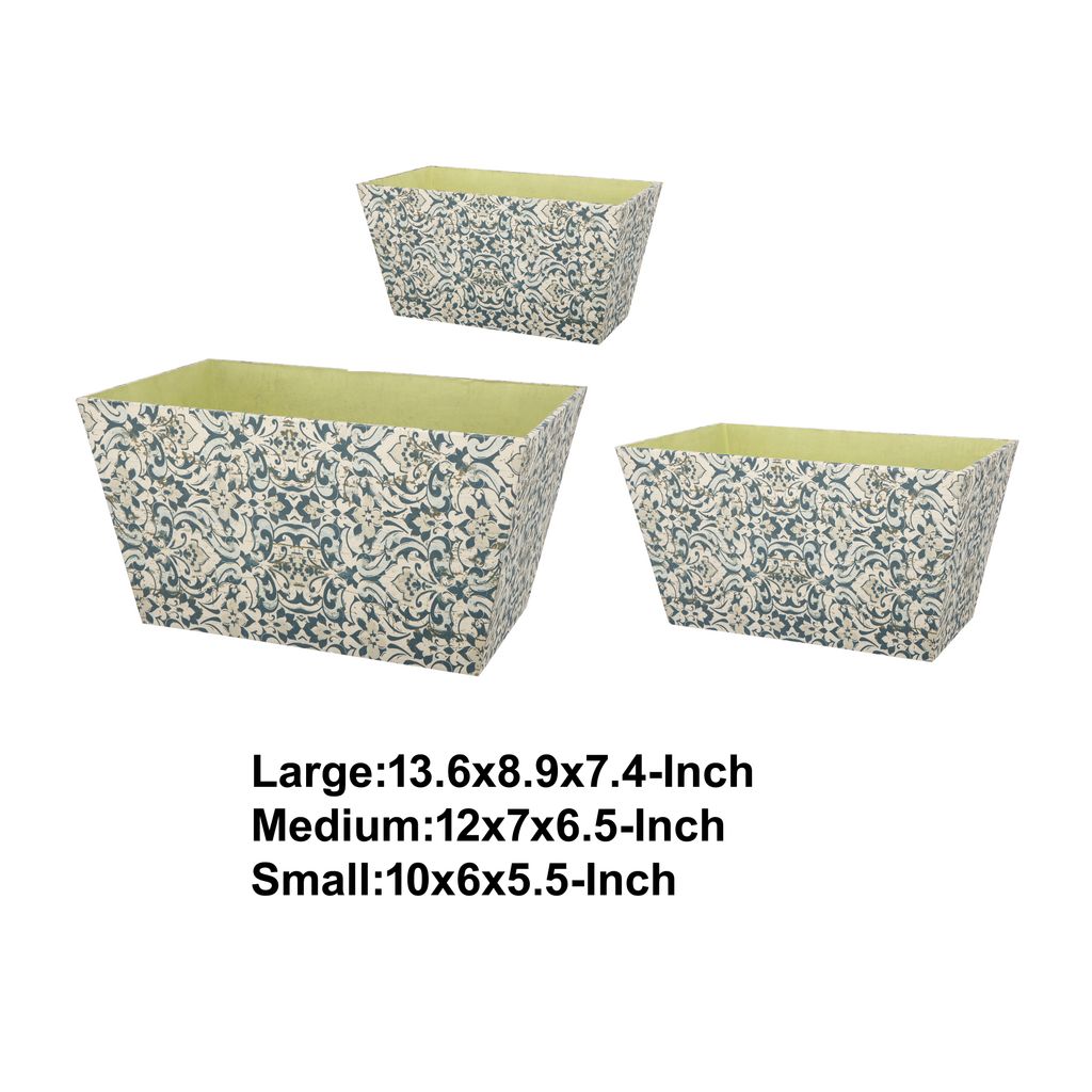 Rectangular Containers with Narrow Bottom, Set of 3, Blue and Beige - View 5
