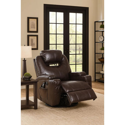 Contemporary Polyurethane Upholstered Metal Rocker Recliner with Swivel, Brown - View 7