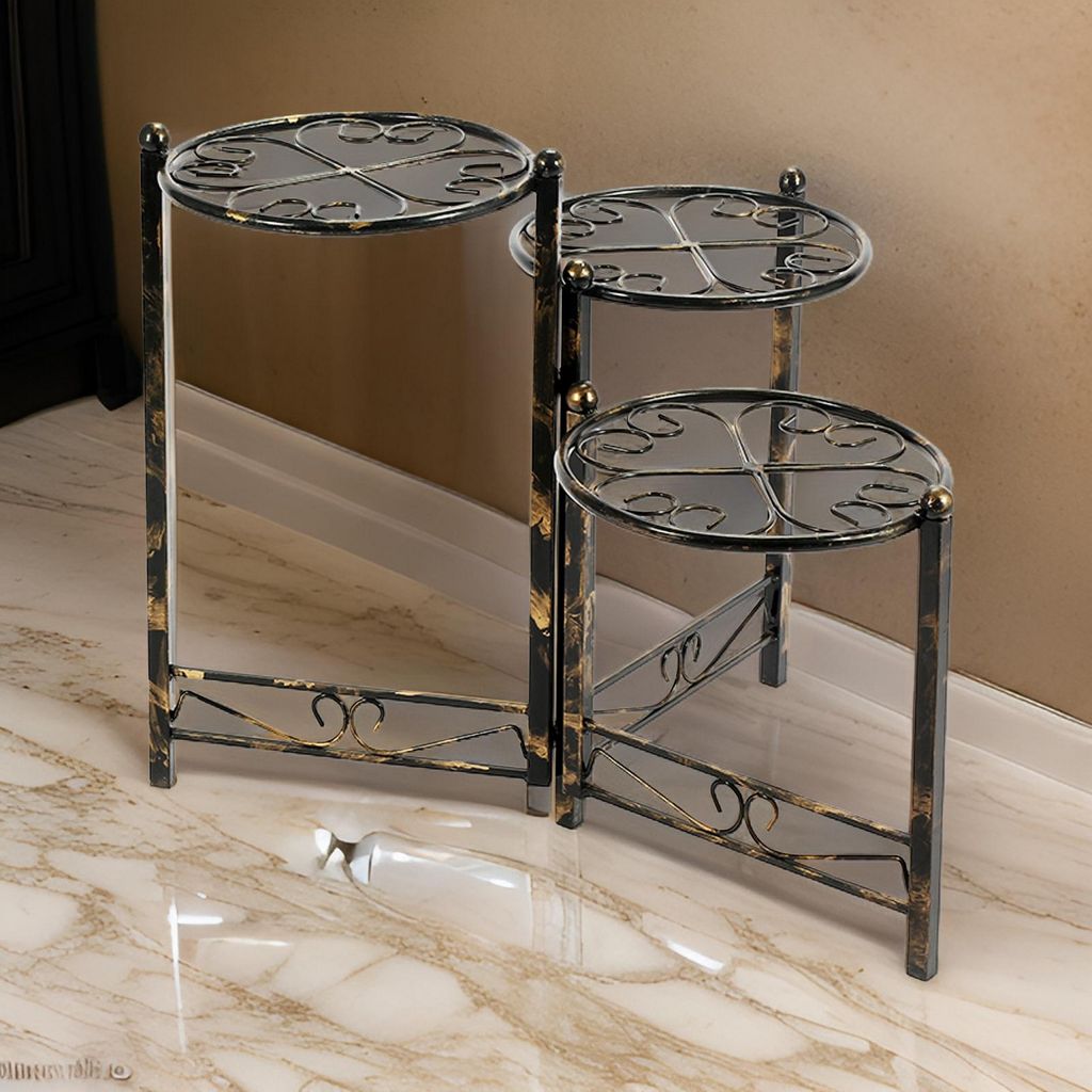 3 Tier Heart Clover Design Round Top Metal Plant Stand, Black - View 7