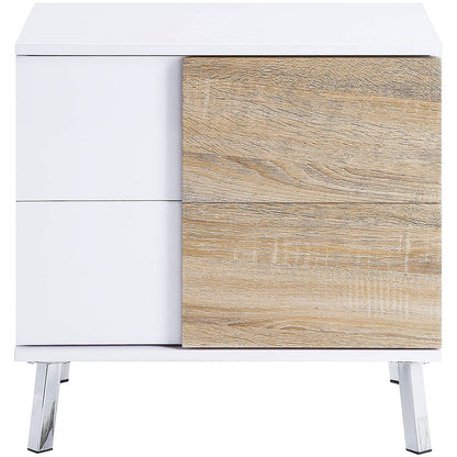 Transitional Wooden Dual Tone End Table with 2 Drawers, White and Brown - View 3