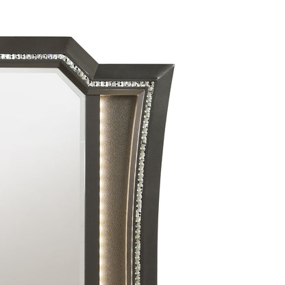 Contemporary Style Wooden Decorative Mirror with LED Lights, Gray - View 3