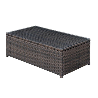 Rectangular Faux Rattan and Aluminum Coffee Table with Glass Top, Brown - View 3