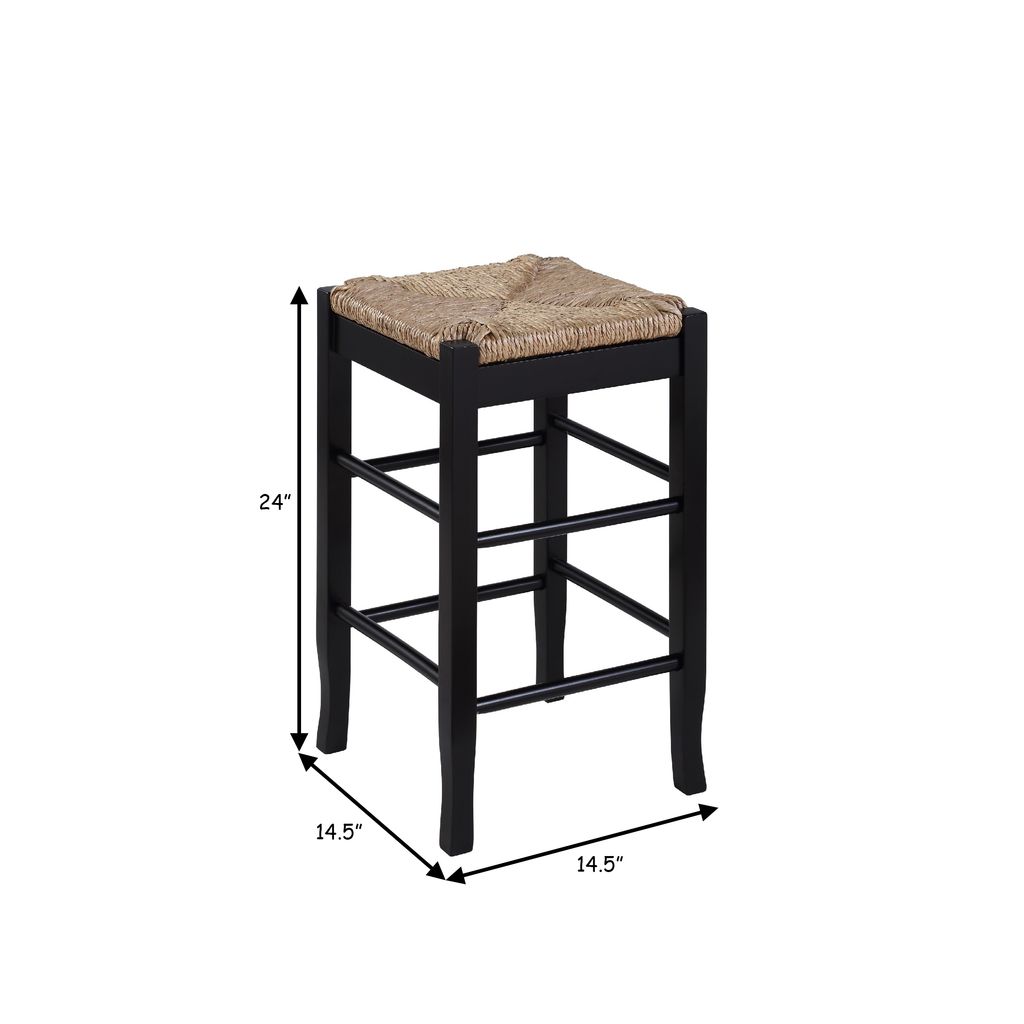 Chris 24 Inch Counter Stool with Wood Frame, Handwoven Rush Seat, Black - View 6