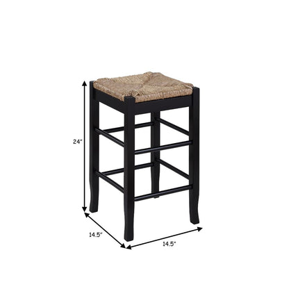 Chris 24 Inch Counter Stool with Wood Frame, Handwoven Rush Seat, Black - View 6