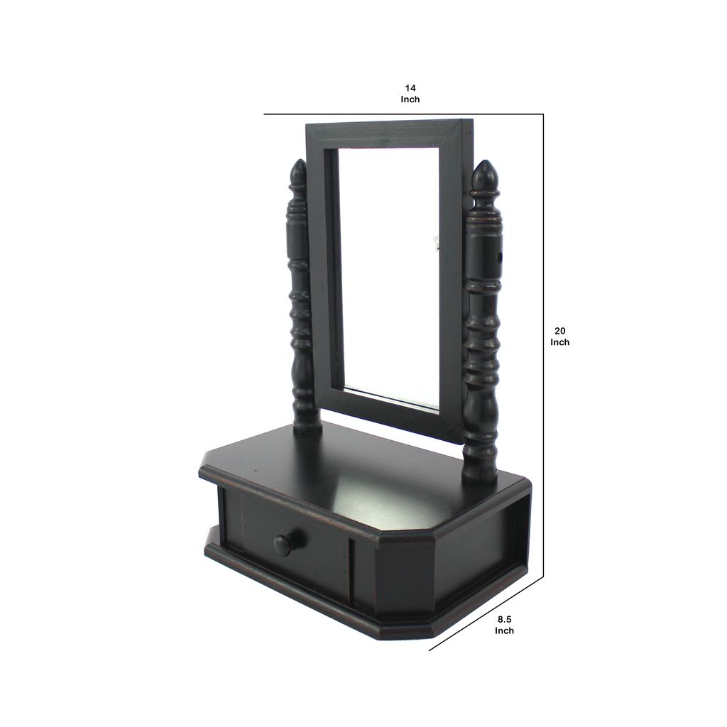 Traditional Wooden Table Mirror with 1 Drawer, Black and Silver, Set of 2  - View 5