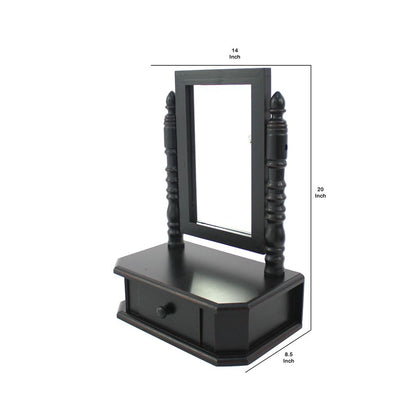 Traditional Wooden Table Mirror with 1 Drawer, Black and Silver, Set of 2  - View 5