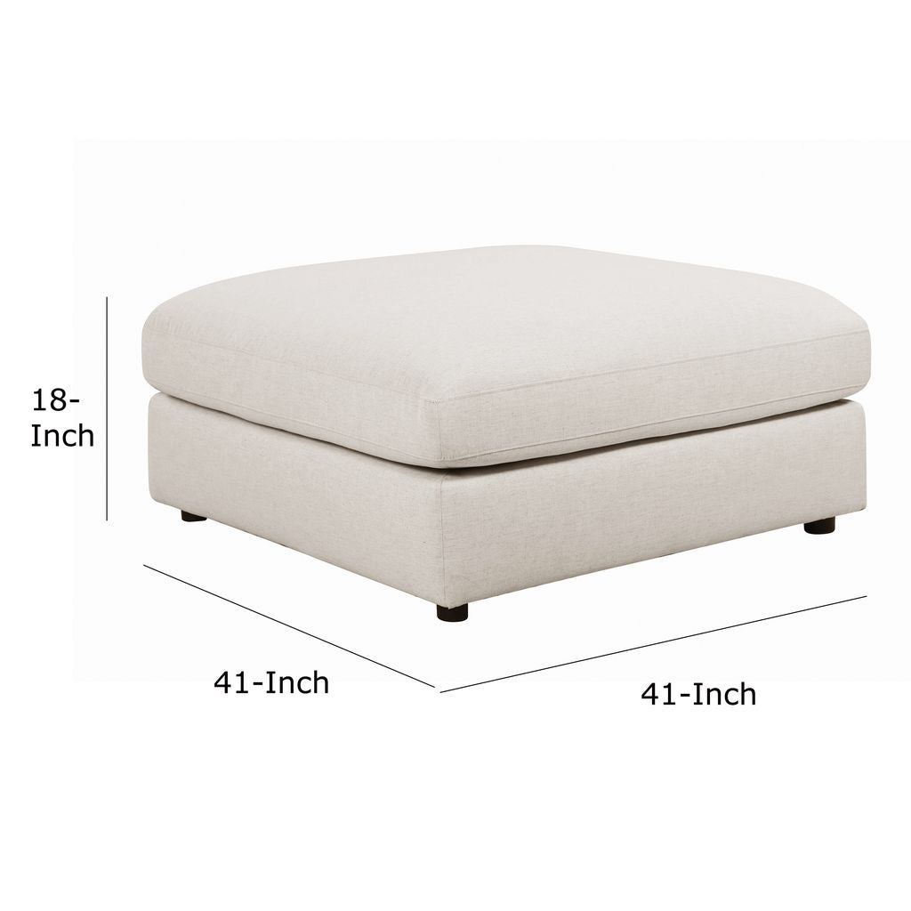 Fabric Upholstered Wooden Ottoman with Loose Cushion Seat and Small Feet, Beige - View 6