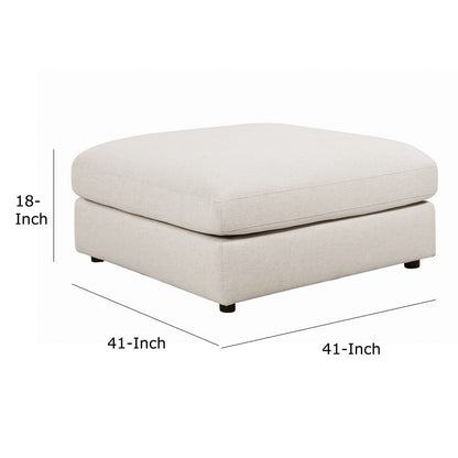 Fabric Upholstered Wooden Ottoman with Loose Cushion Seat and Small Feet, Beige - View 6