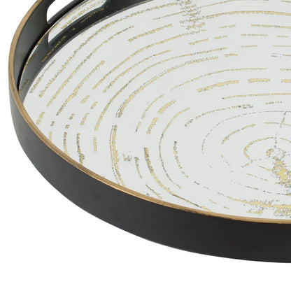 18 Inch Decorative Tray, Round Black Wood Frame, Mirrored Bottom - View 4