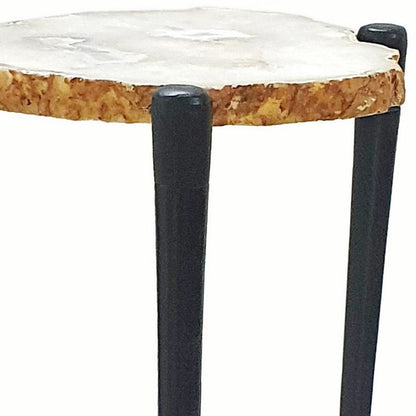 18 Inch Side Table, Agate Stone Top, Aluminum Tri Legs, Modern, White - View 3