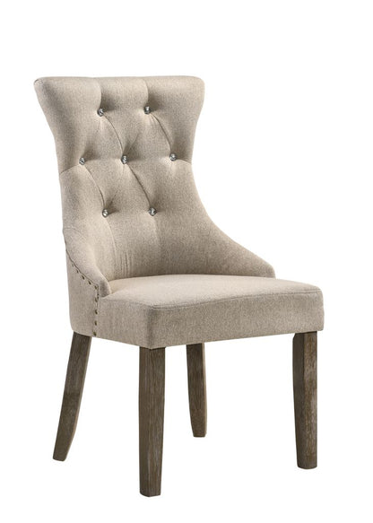 Wooden Chair with Fabric Upholstered Seating, Set of 2,Beige and Brown
