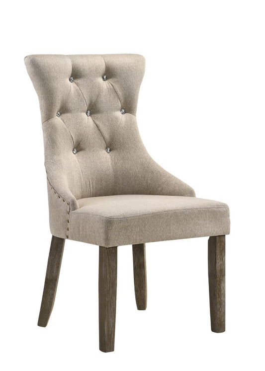 Wooden Chair with Fabric Upholstered Seating, Set of 2,Beige and Brown
