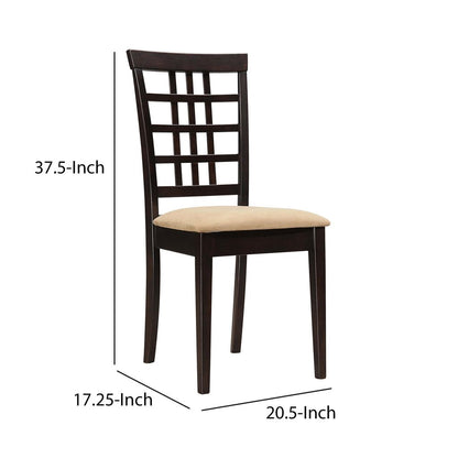 Geometric Wooden Dining Chair with Padded Seat, Set of 2, Brown and Beige - View 6