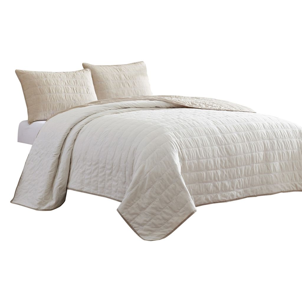 Veria 3 Piece King Quilt Set with Channel Stitching The Urban Port, Cream and Beige